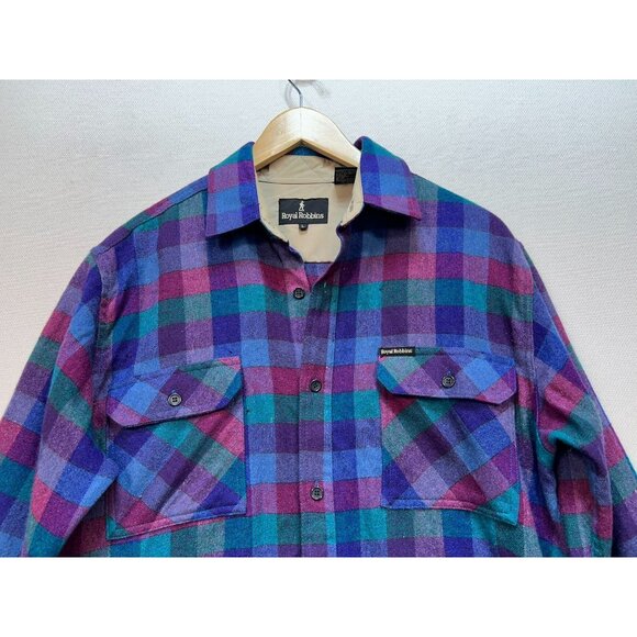 Royal Robbins Men's Wool Flannel Shirt Button Up Size L Plaid Blue Long Sleeve - Picture 4 of 11
